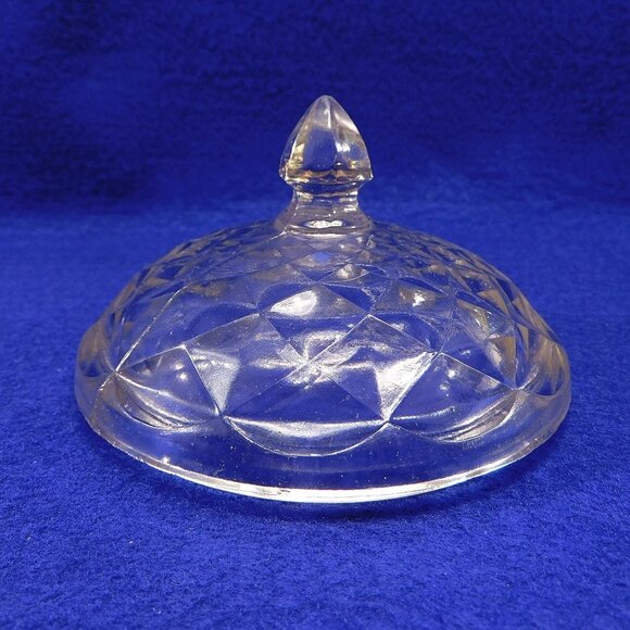 Vintage Biscuit Candy Jar Domed Lid Heavy Pressed Diamond Shape Glass 6" - Picture 4 of 8